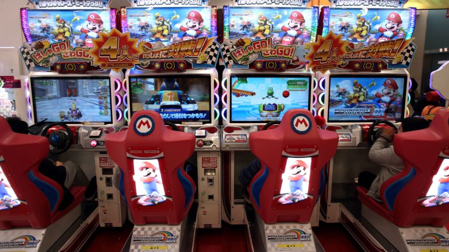 Mario Kart arcade stations at a game center in Tokyo, Japan