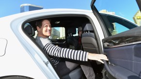 Businessman Mark Cuban rides in a Lyft and Aptiv self-driving car on January 10, 2018, in Las Vegas, Nevada