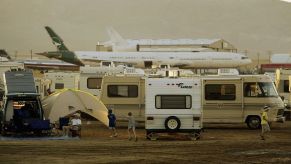 The Mojave Airport filled with airliners, planes, and RV campers in Mojave, California