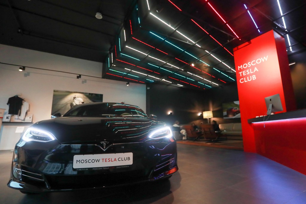 Tesla Model S electric car at Moscow Tesla Club