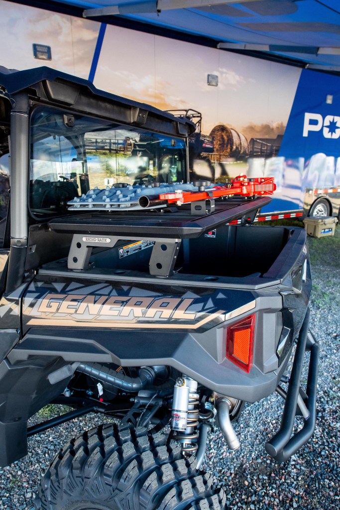 Rhino Roof Rack shelf on the back of a Polaris General