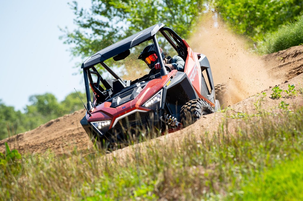 2022 Polaris RZR Pro XP Review getting flung around a corner in a cloud of dust