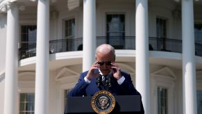President Joe Biden making a speech on clean cars and trucks at the White House