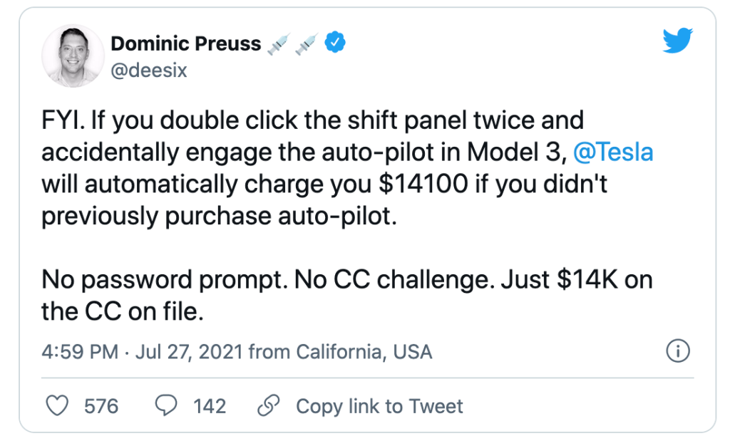 Preuss Tesla overcharge tweet | Twitter