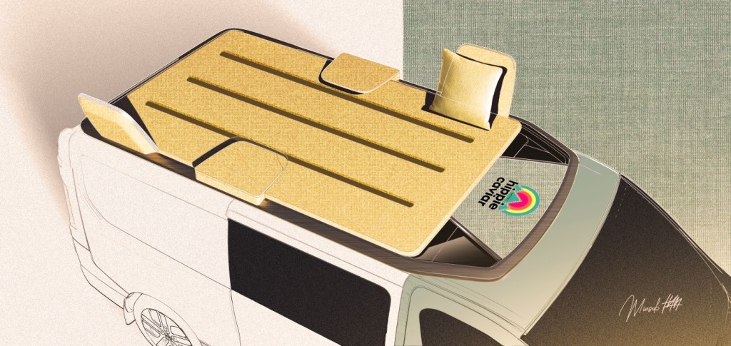 rendering showing the glamping roof lounge of the new Renault camper van concept