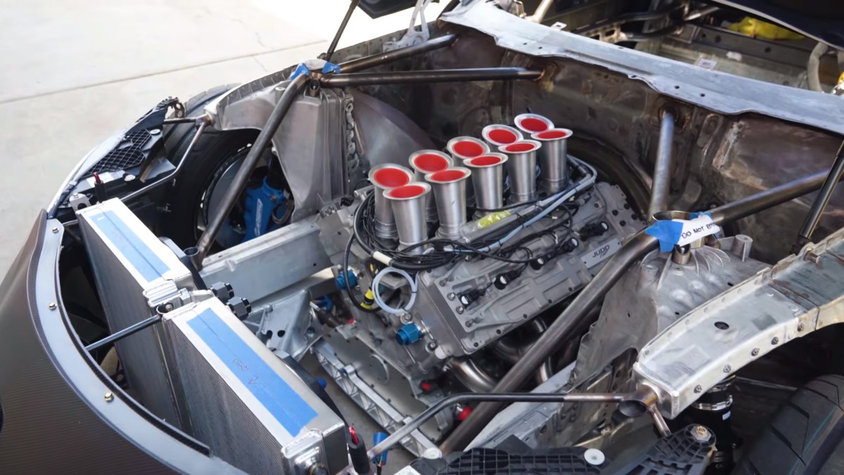The engine bay of Ryan Tuercks 'Formula Supra' Toyota GR Supra project car.