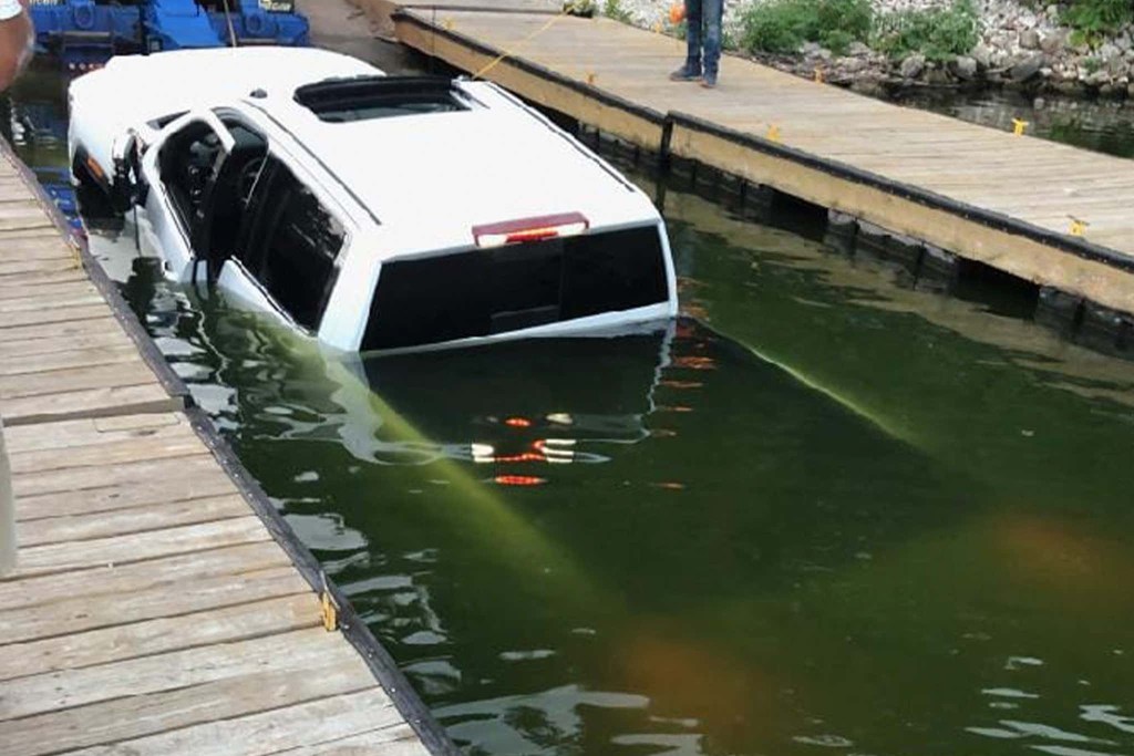 retrieving a sunk GMC Sierra