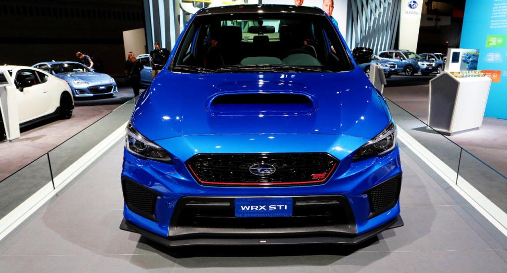 A blue Subaru WRX. 