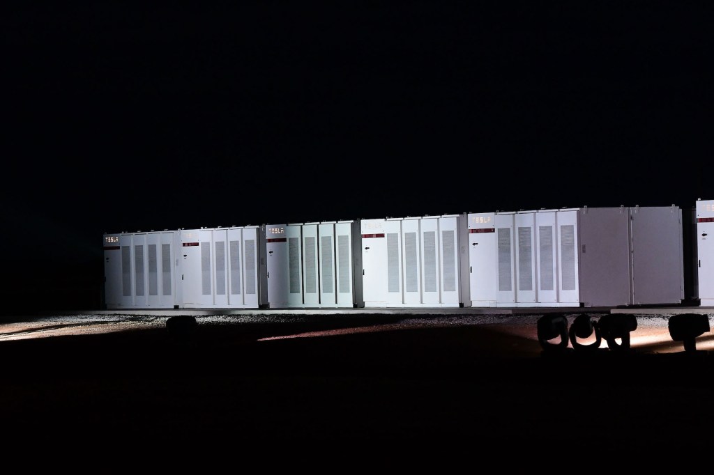 Tesla Megapack Powerpack batteries during the Tesla Powerpack Launch Event at Hornsdale Wind Farm on September 29, 2017, in Adelaide, Australia