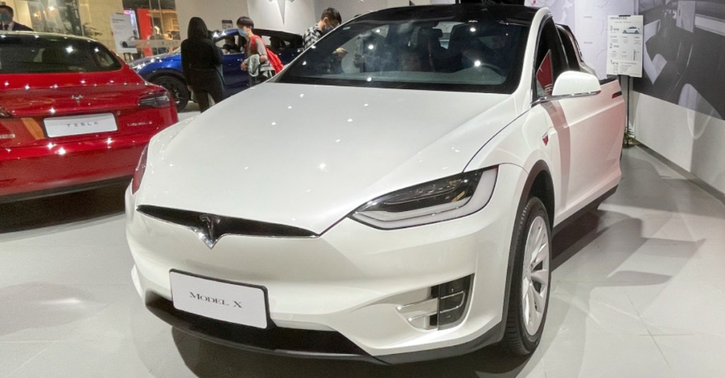 A white Tesla Model X.