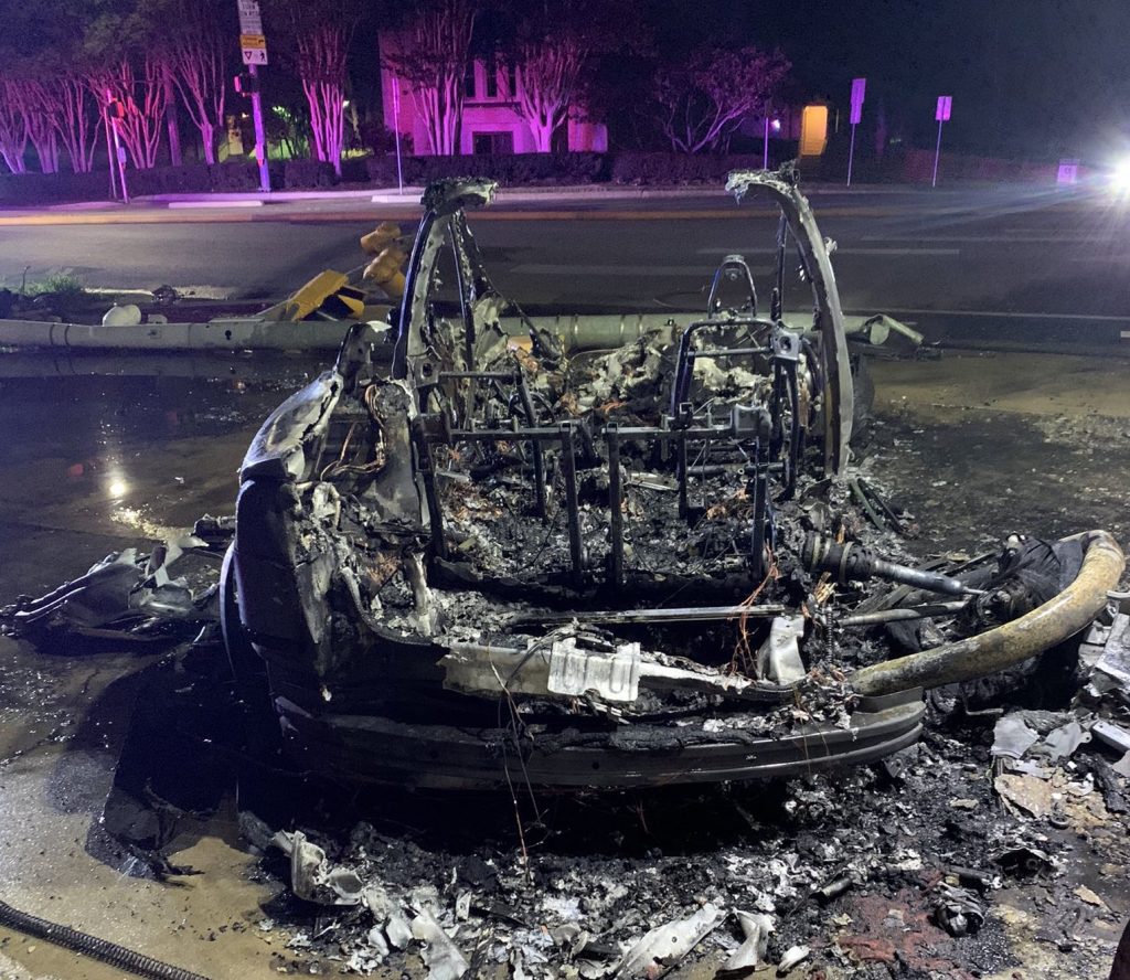 Tesla fire aftermath.