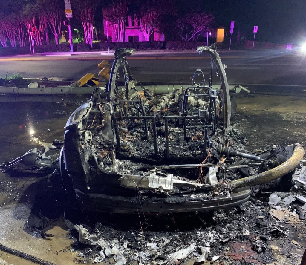 Tesla fire aftermath.