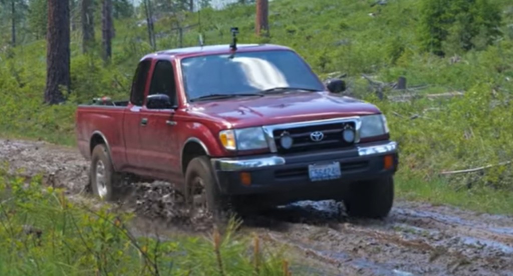 A red Toyota Tacoma.