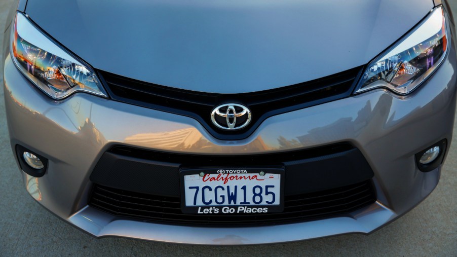 The front end of the Toyota Corolla, photographed on top of the parking garage of the L.A. Times, Oct. 1, 2013. A comparison of the new Toyota Corolla and Mazda 3.