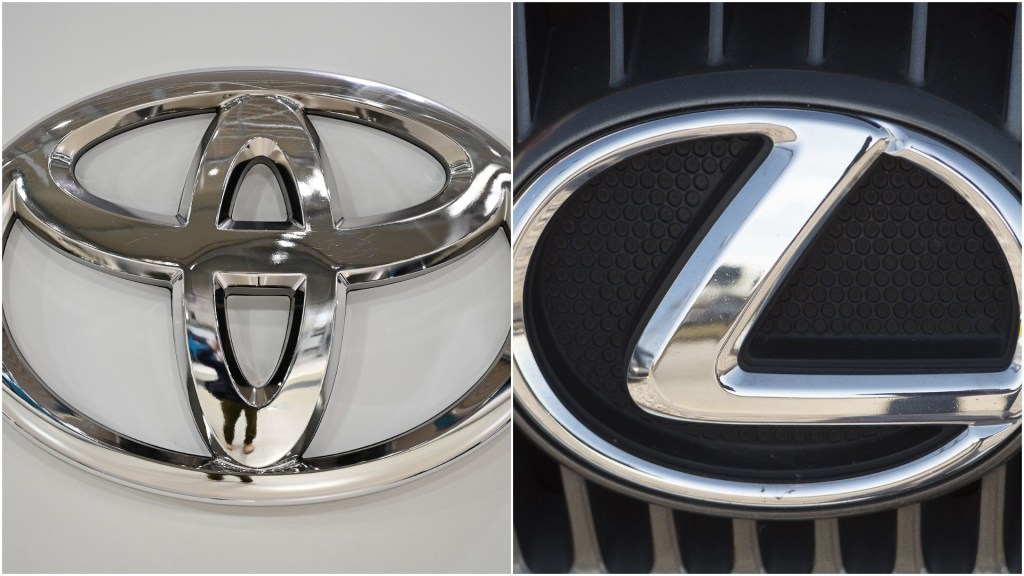 Side-by-side photos of the Toyota and Lexus logos