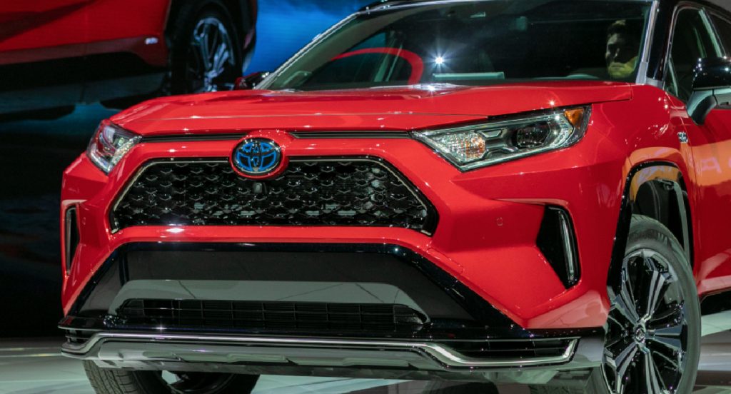 A red Toyota Rav 4 Prime. 