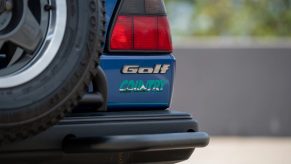 The Volkswagen Golf Country badge and graphics up close