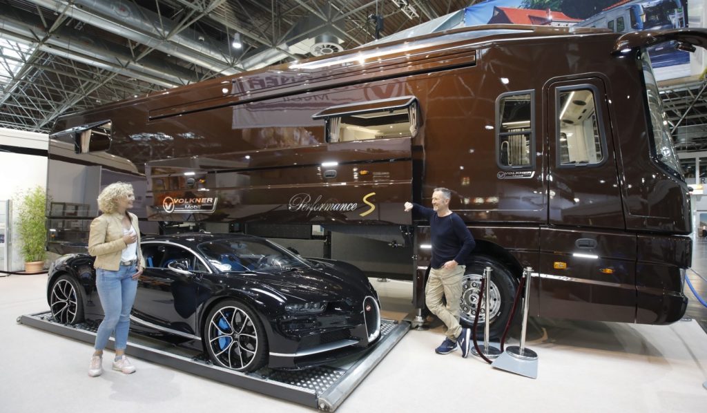 The Volkner Performance S pictured here is the most expensive motorhome in the world and has a garage for your Bugatti Chiron