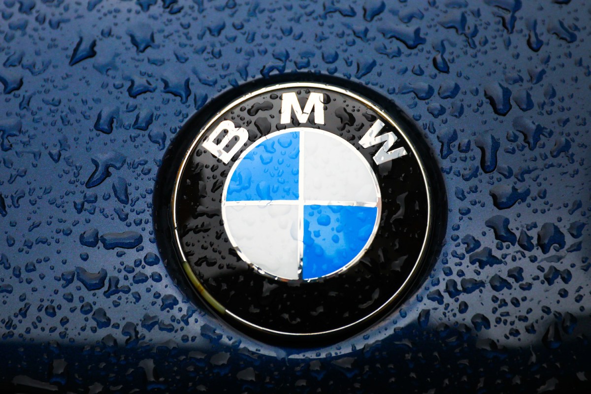 BMW car emblem in the rain