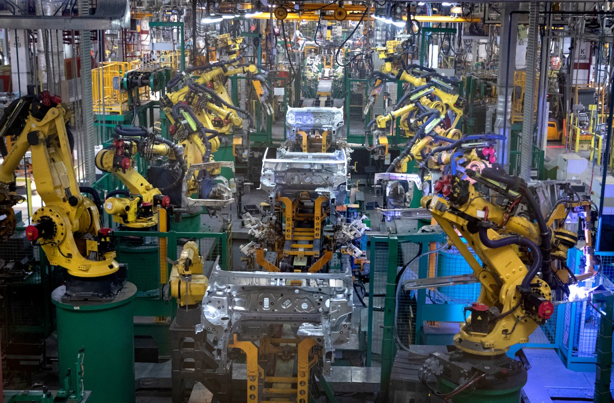 car body welding shop at renault car plant
