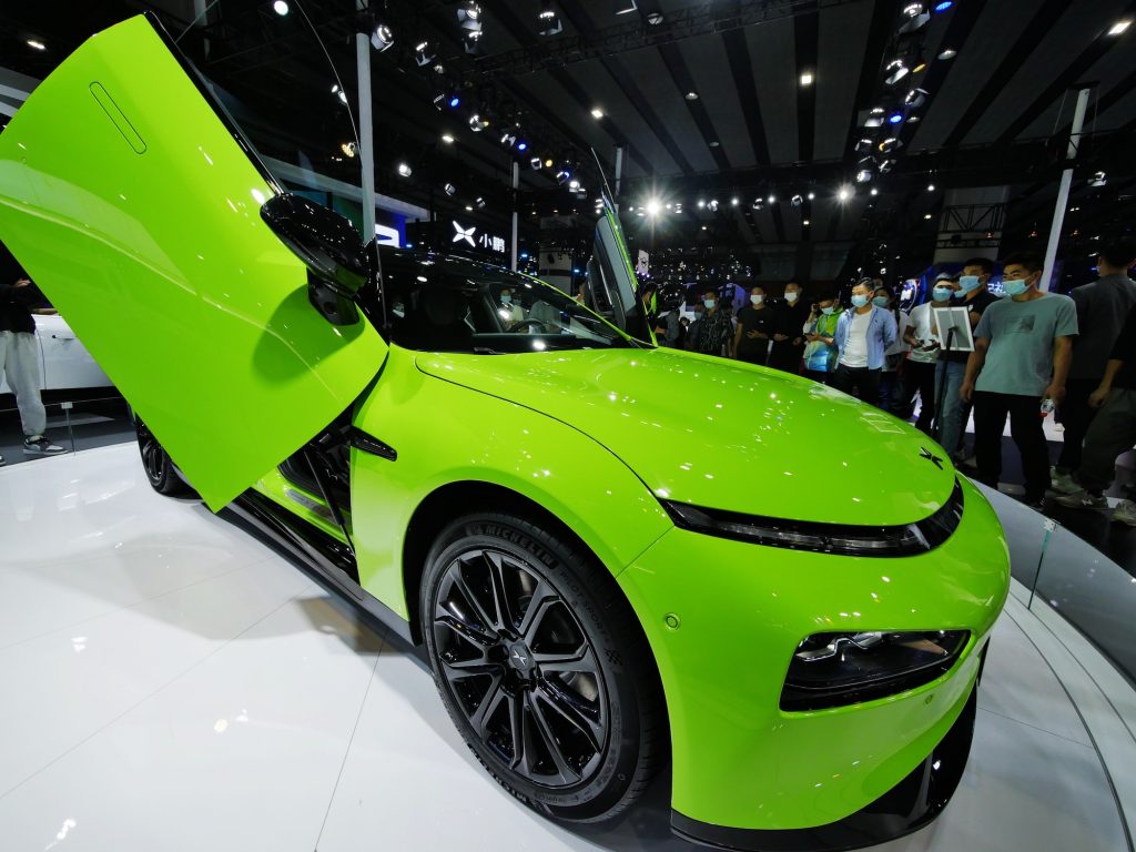 A Xpeng P7 Wing Limited Edition is on display during the 18th Guangzhou International Automobile Exhibition.