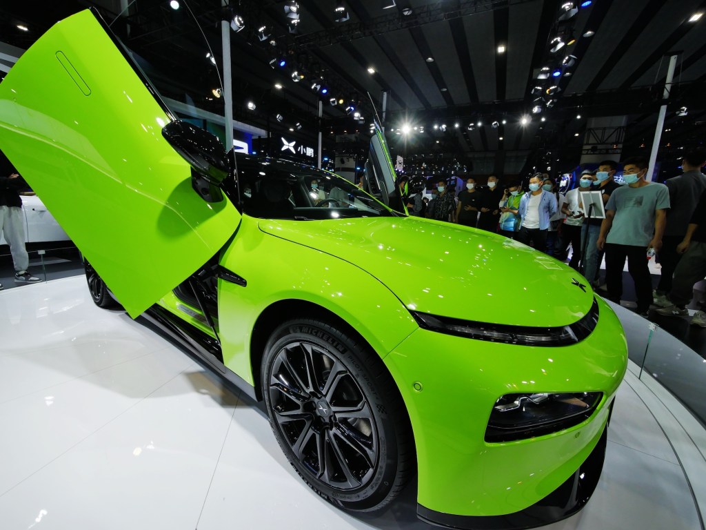 A Xpeng P7 Wing Limited Edition is on display during the 18th Guangzhou International Automobile Exhibition.