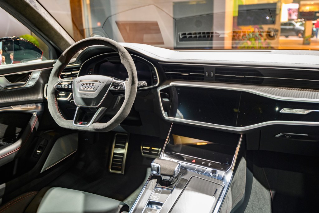  Audi RS6 Avant performance station wagon interior on display at Brussels Expo on January 9, 2020, in Brussels, Belgium.