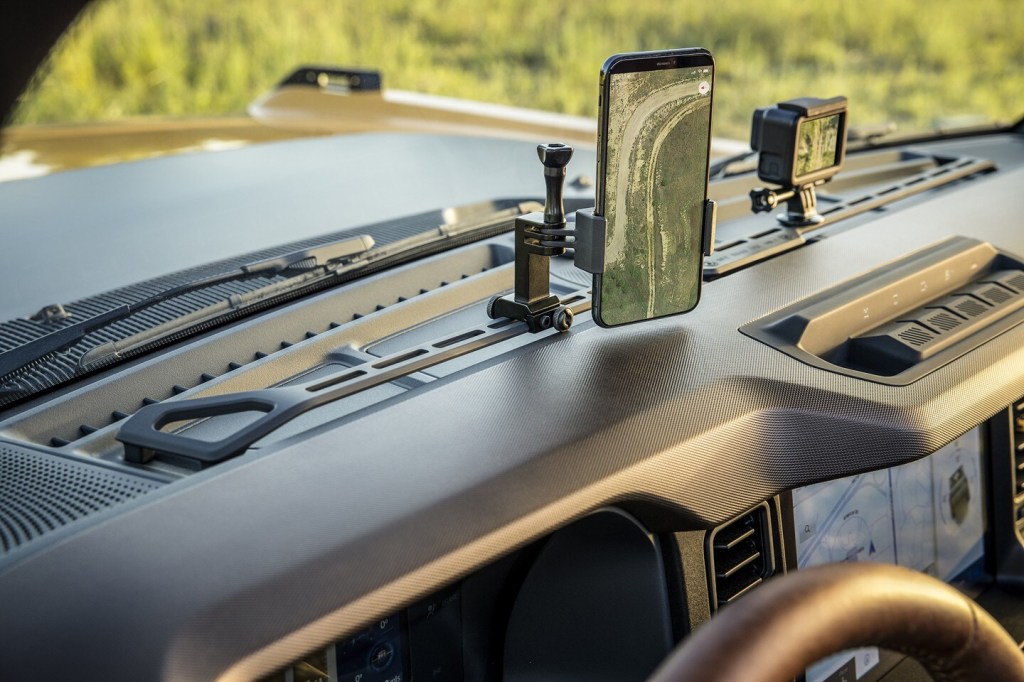 The Ford Bronco's interior rail mount for cameras and smartphones