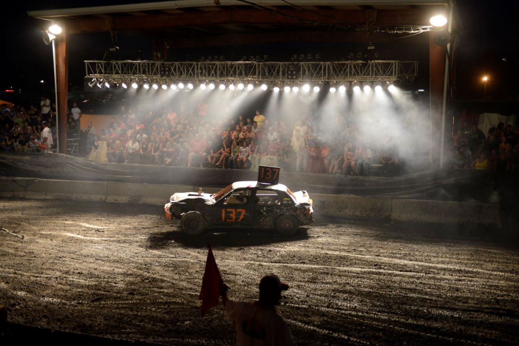 A demolition derby at the Shenandoah County Fair in Woodstock, Virginia