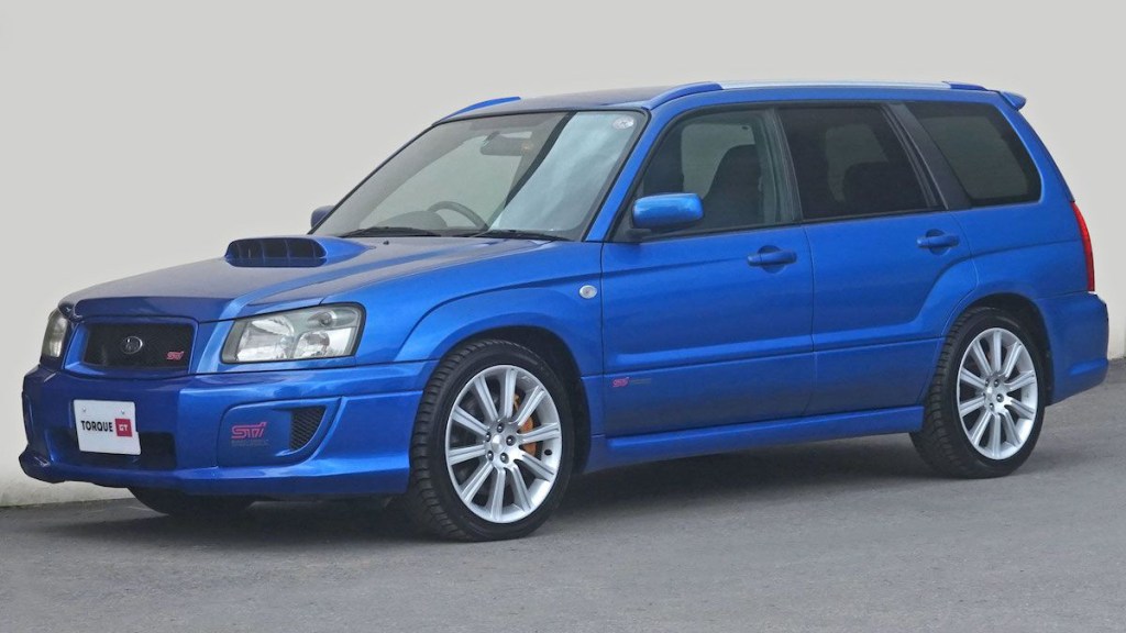 A blue Subaru Forester STi