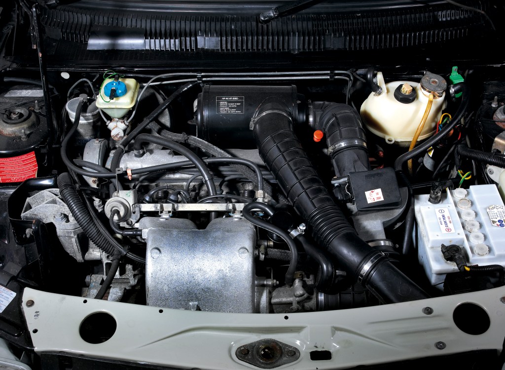 Engine bay of a 1987 Peugeot 205 GTI 1.6