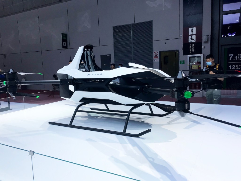 An XPeng single-seat flying car on display at Auto Shanghai 2021 in April in Shanghai, China