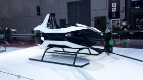 An XPeng single-seat flying car on display at Auto Shanghai 2021 in April in Shanghai, China
