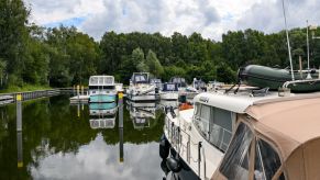 A harbor of boats powered by electricity in Brandenburg, Zehdenick