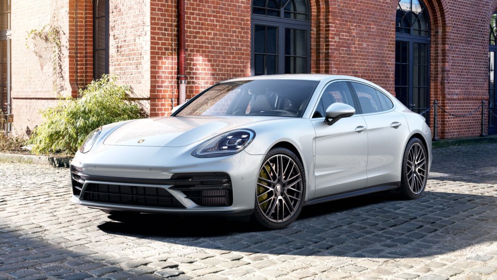 A 2021 Porsche Panamera parked in a courtyard