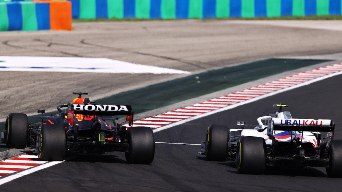 Verstappen passes Schumacher at Hungarian Grand Prix.