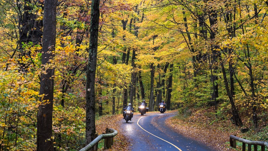 Motorcyclists travel the Mount Greylock Scenic Byway in rural Massachusetts