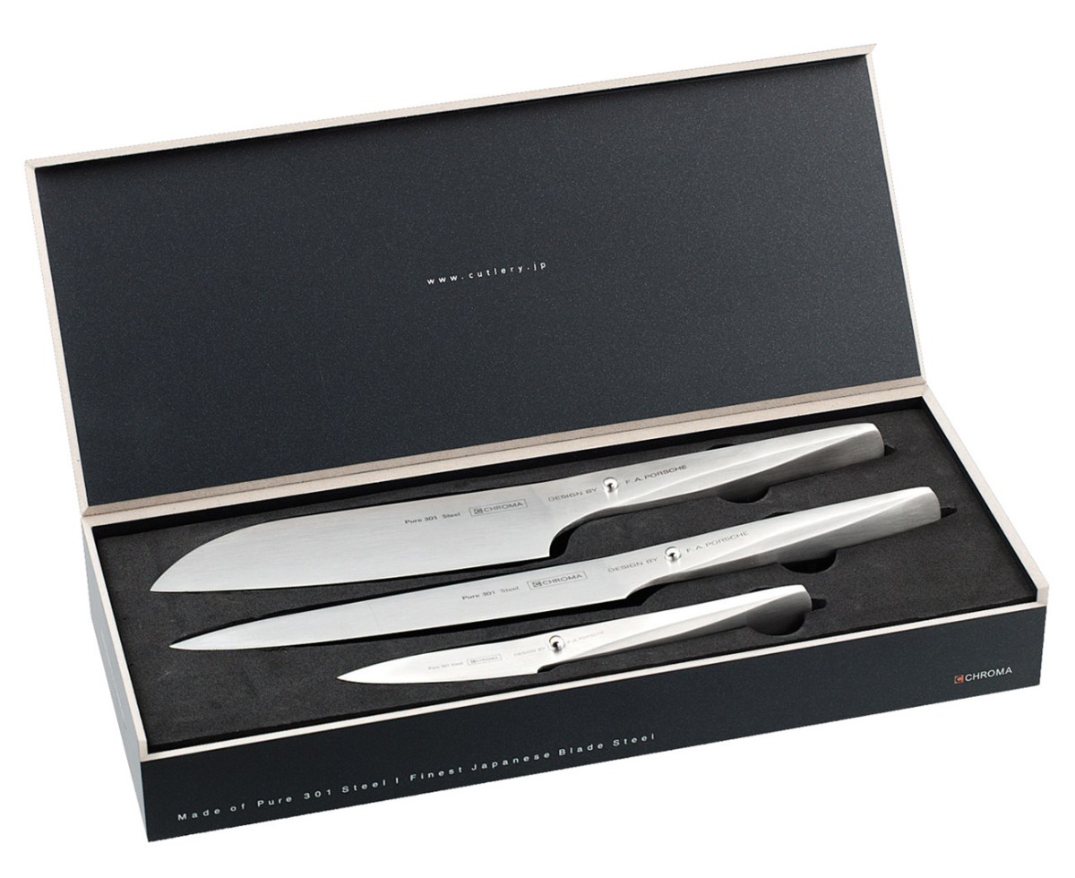 Porsche Design kitchen knife carving set . Three knives in a protective box.