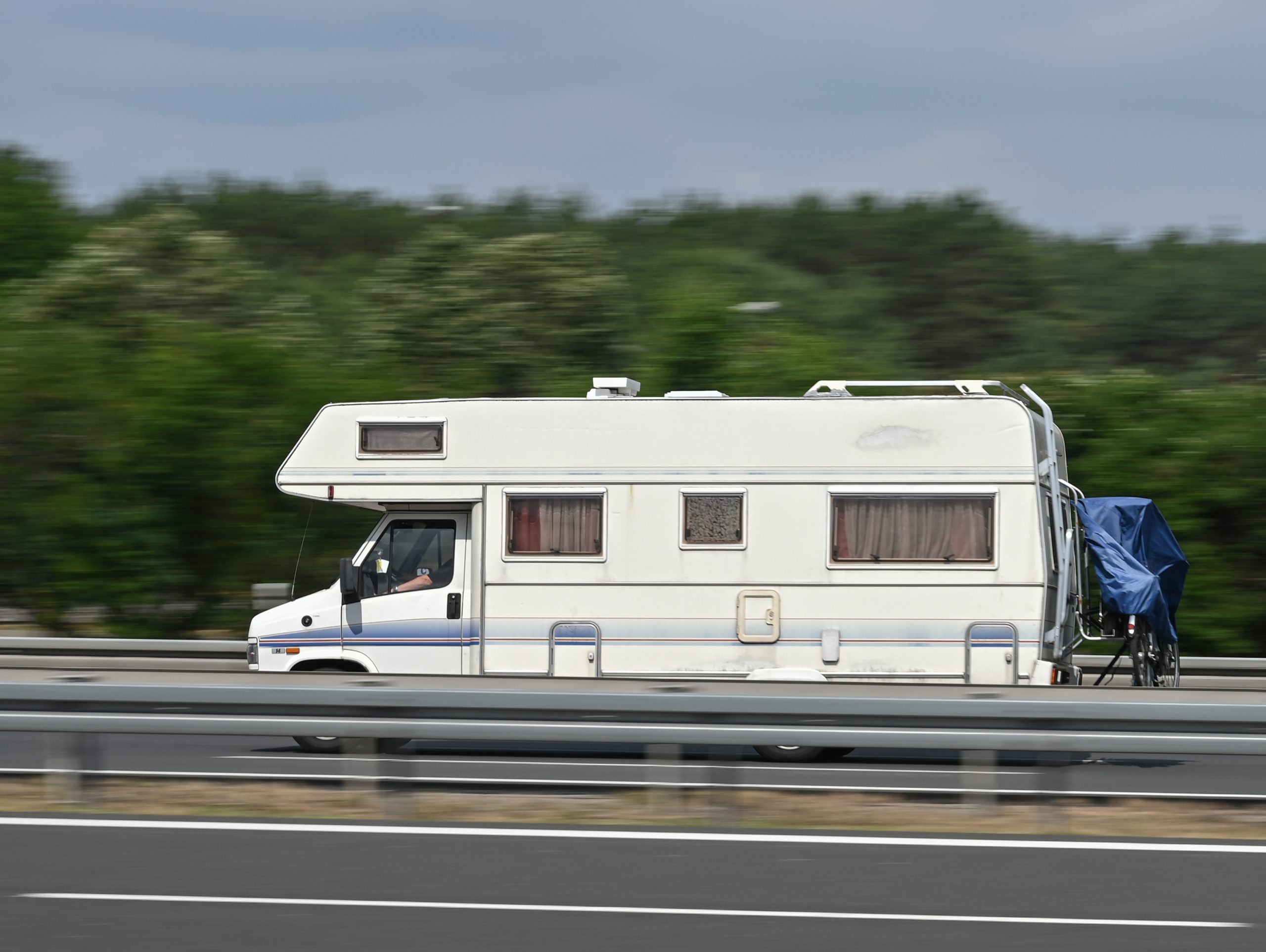 An RV traveling down the highway