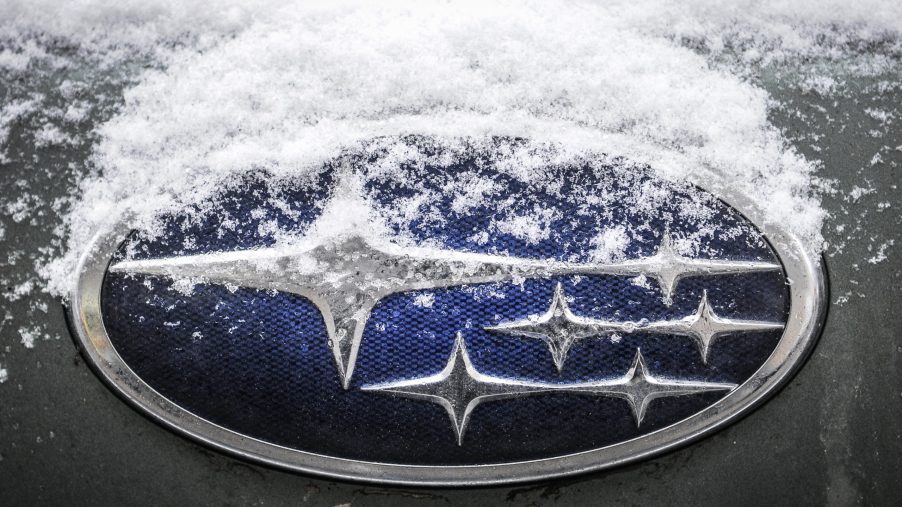 a snowy subaru badge that will be one of the only things kept the same on the newly redesigned 2022 subaru brz