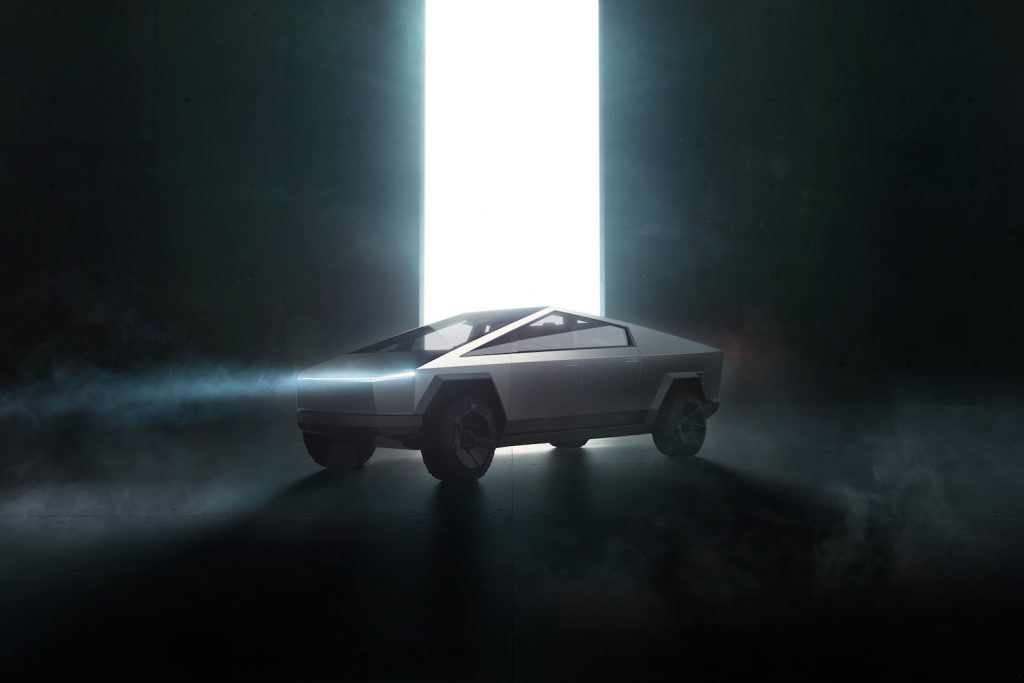 This is a publicity shot of the Tesla Cybertruck. How will it stack up to the Ford F-150 lightning and GMC Hummer EV electric truck?