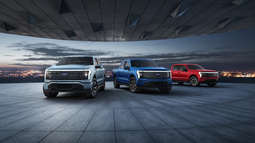 2022 Ford F-150 Lightning Platinum, Lariat, XLT. Pre-production model with available features shown. Available starting spring 2022. How will they compare with the Tesla Cybertruck and GMC Hummer electric truck?