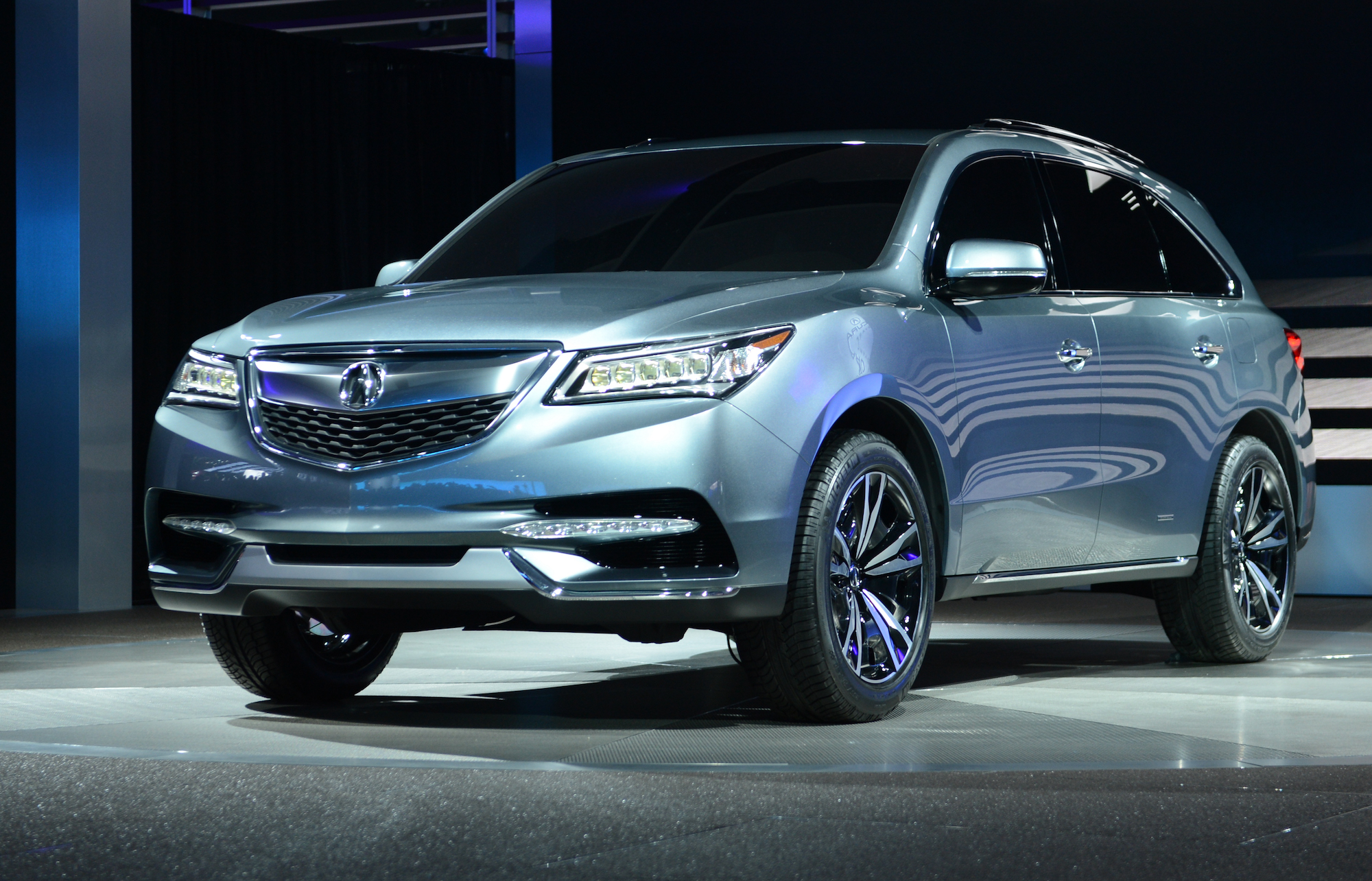 A light-blue metallic 2013 Acura MDX at the 2013 North American International Auto Show in Detroit, Michigan