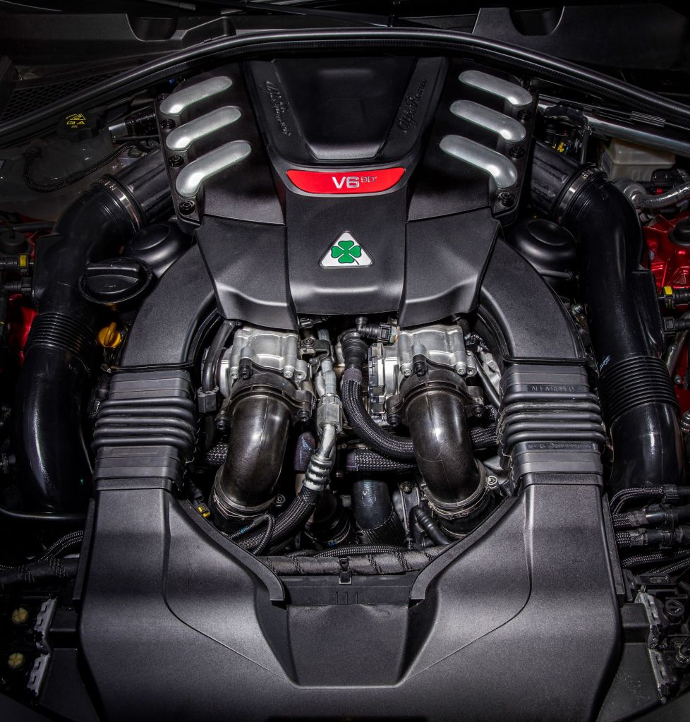 The 2019 Alfa Romeo Giulia Quadrifoglio's 2.9-liter twin-turbocharged V6