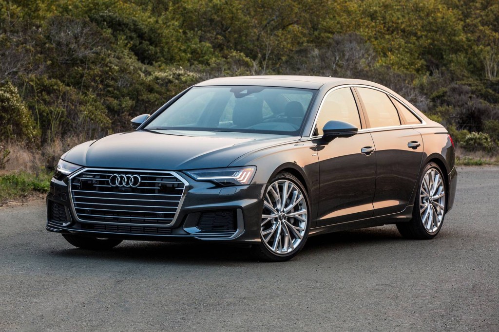 A black 2021 Audi A6 parked outside during the day