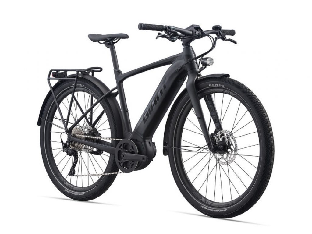 A matte-black 2021 Giant FastRoad E+ EX Pro
