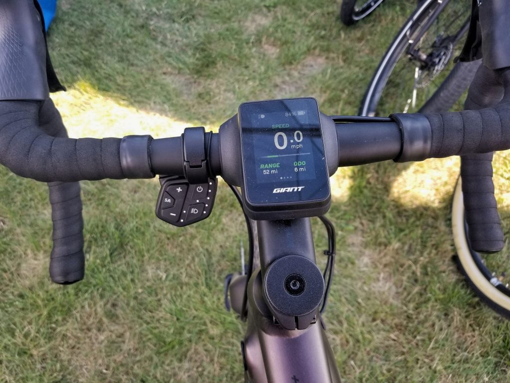 The 2021 Giant Revolt E+ Pro's handlebar-mounted display and controller
