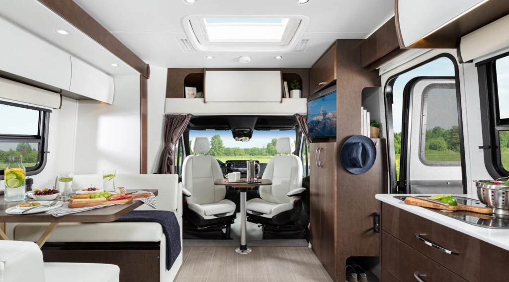 The interior of the Unity , one of the best small RVs for couples