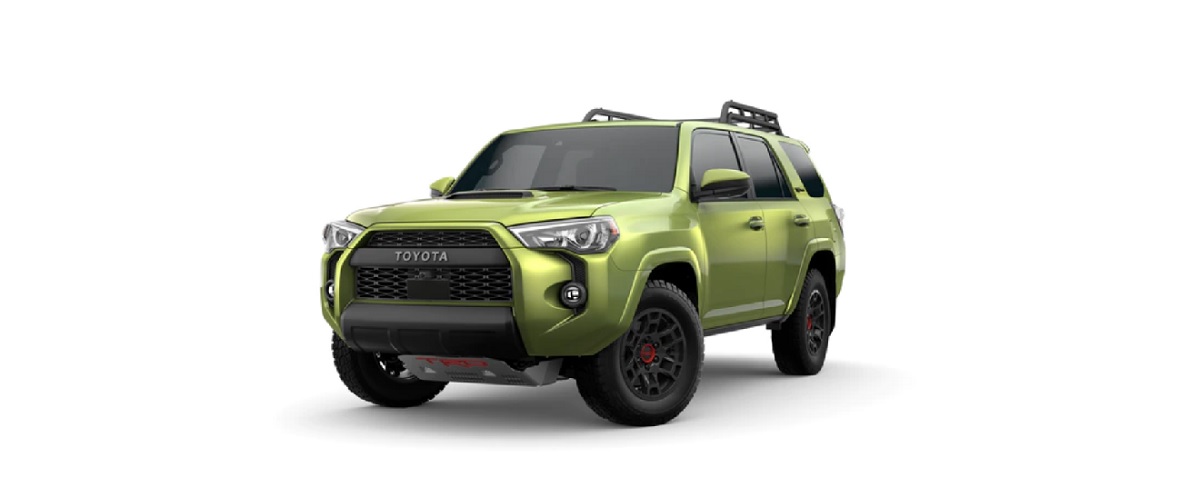 A lime green 2022 Toyota 4Runner TRD Pro against a white background.