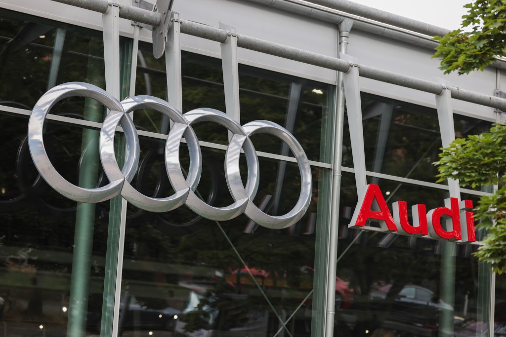 An Audi logo on a car dealership in Berlin, Germany, in July 2021
